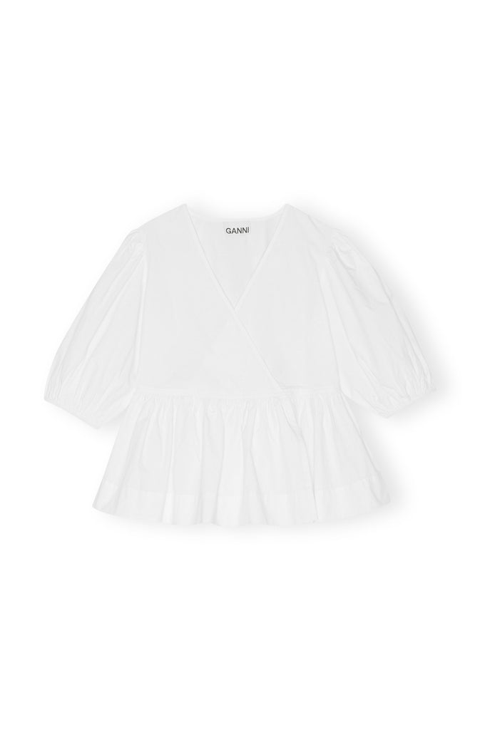 Cotton Poplin Wrap Blouse Bright White