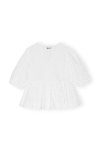Cotton Poplin Wrap Blouse Bright White