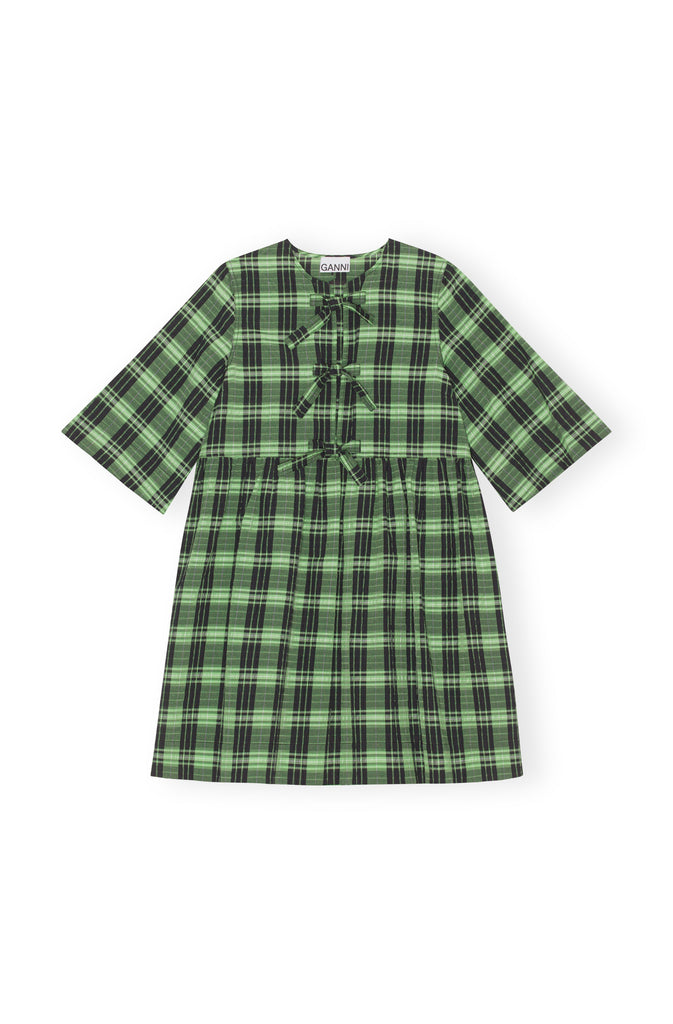 Seersucker Check Ribbon Mini Dress