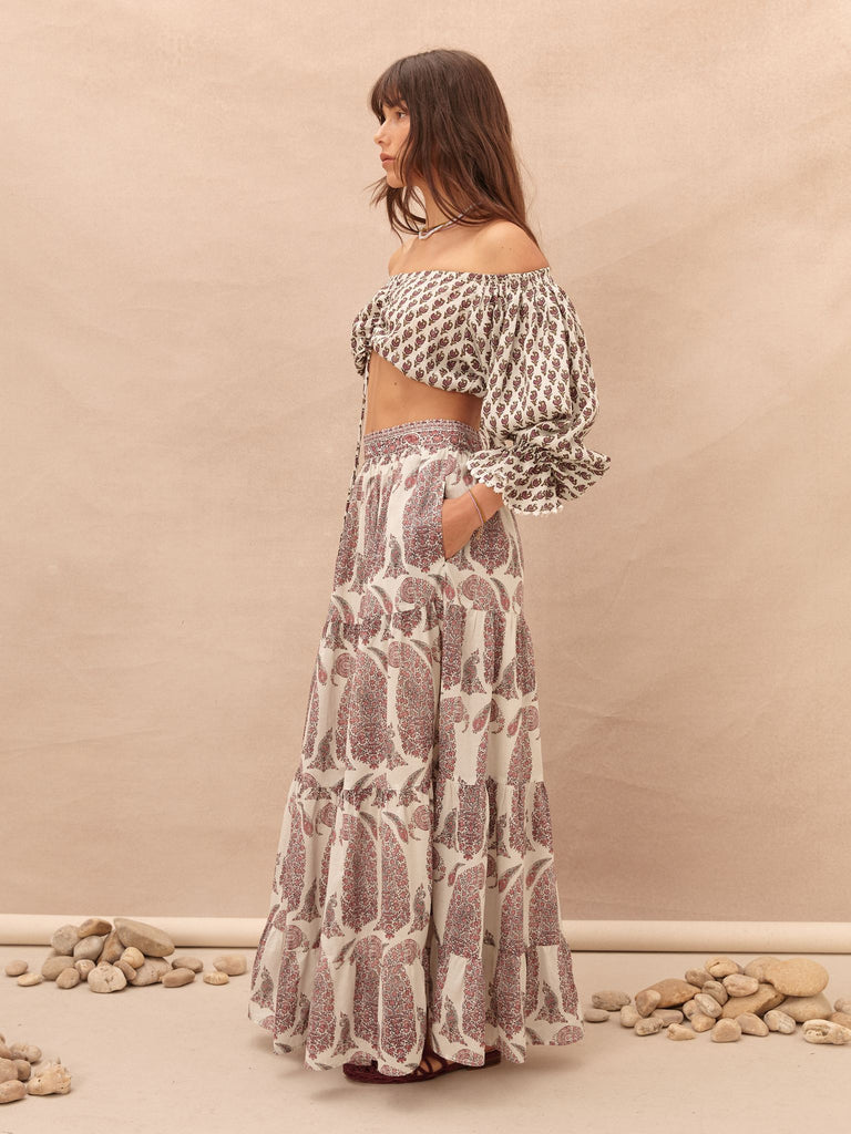 Calico Tiered Maxi Skirt