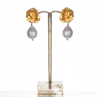 Joanna Mini Flower Stud with Baroque Pearl Gold