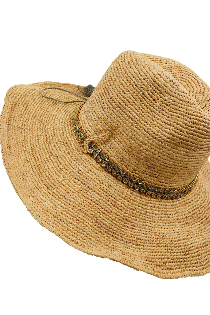 Raffia Hat with Gold Daisy Chain