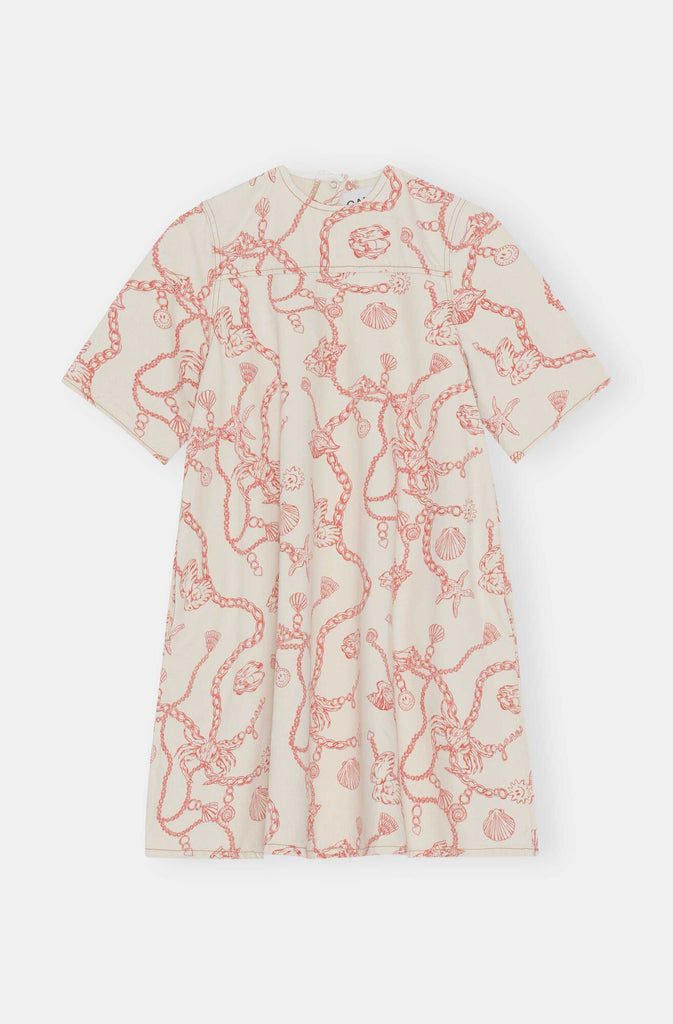 Printed Denim A-Line Mini Dress