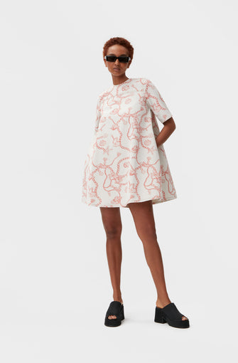 Printed Denim A-Line Mini Dress