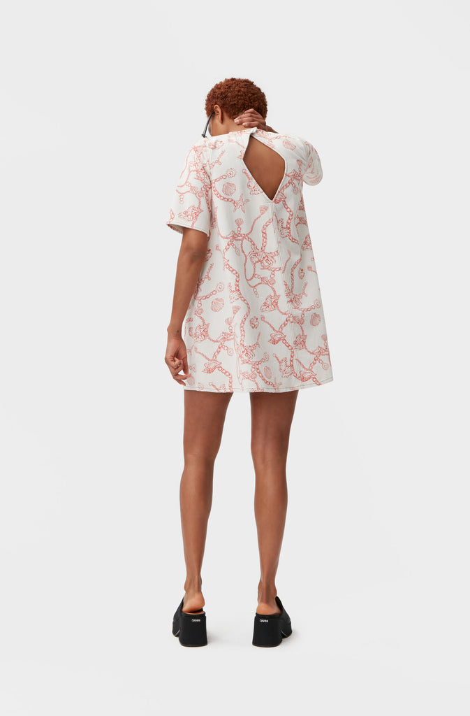 Printed Denim A-Line Mini Dress