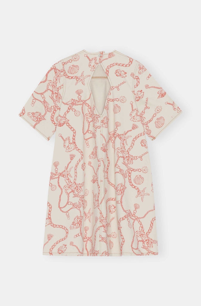 Printed Denim A-Line Mini Dress