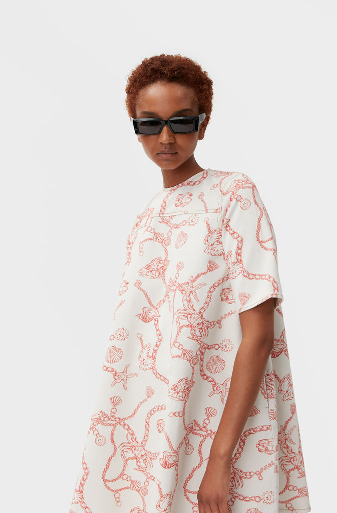 Printed Denim A-Line Mini Dress