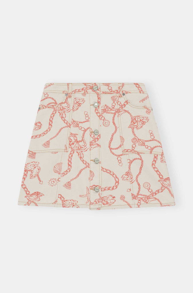 Printed Denim Mini Skirt