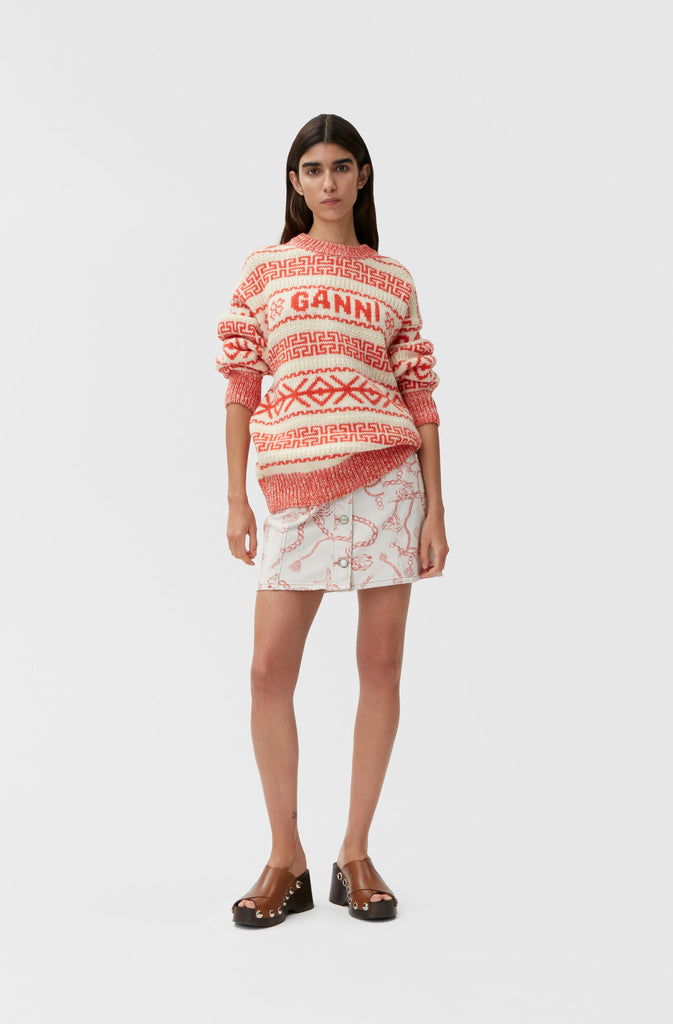 Printed Denim Mini Skirt