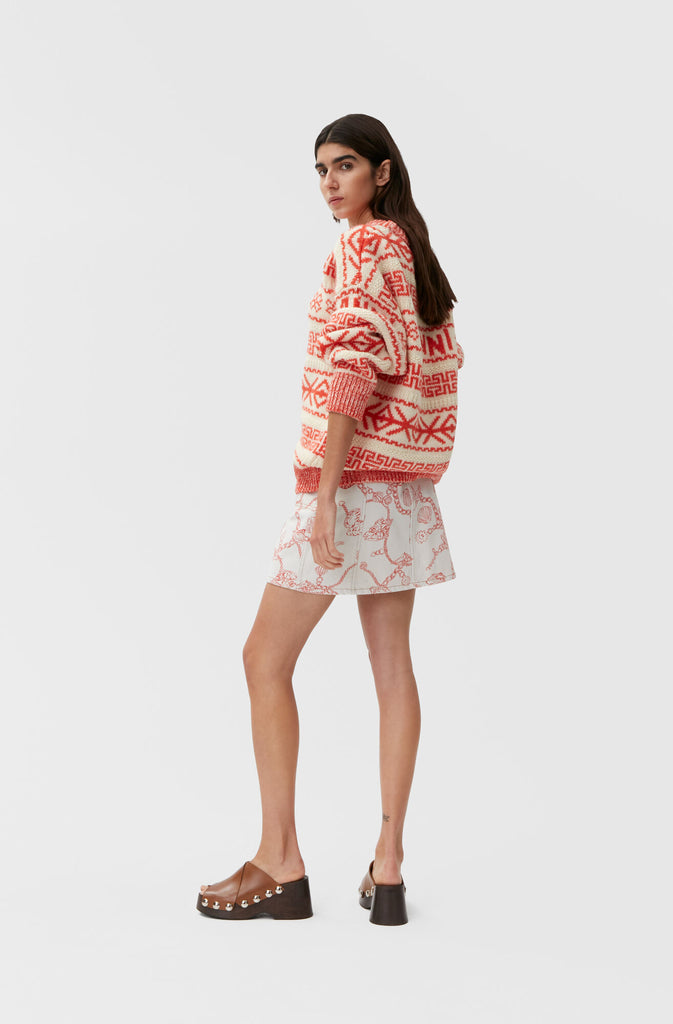 Printed Denim Mini Skirt