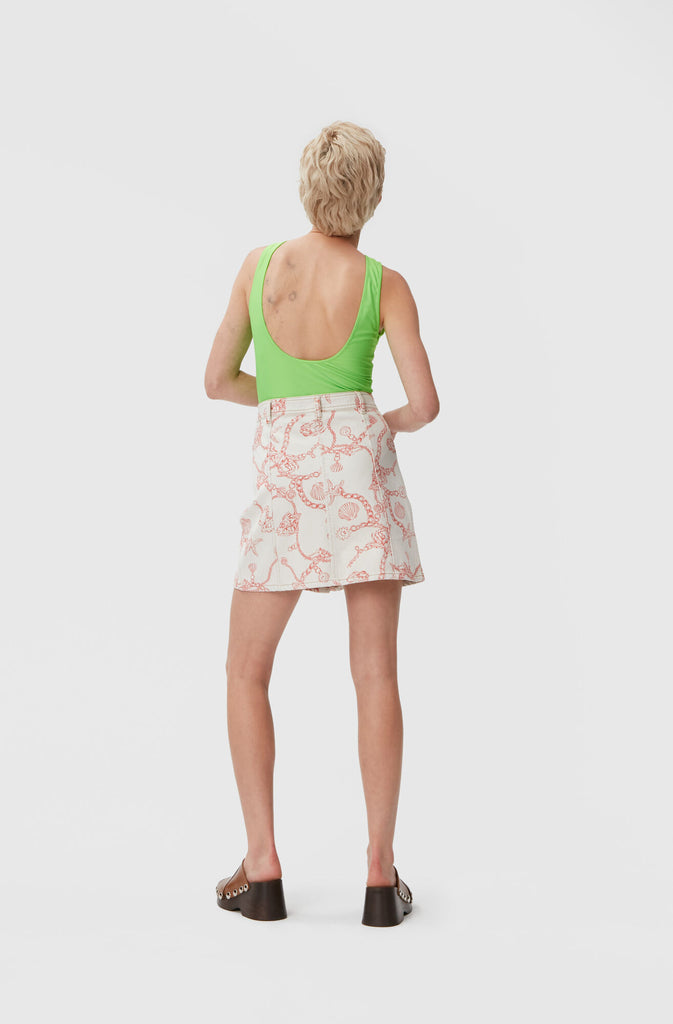 Printed Denim Mini Skirt