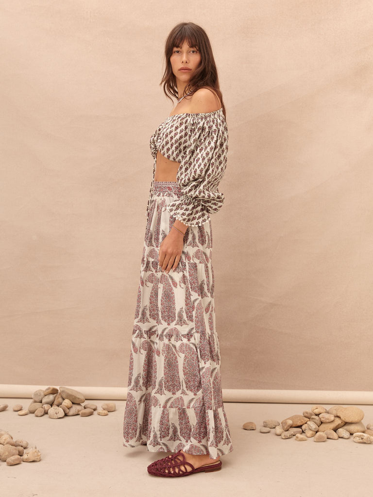 Calico Tiered Maxi Skirt