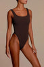 Square Neck Swim Metallic Chocolate