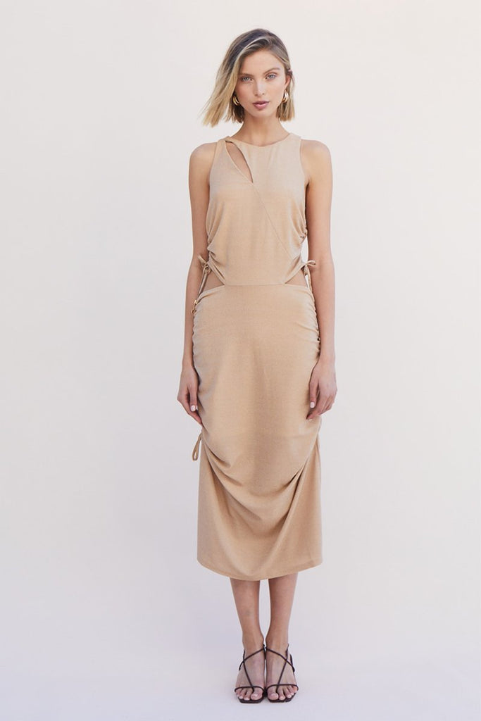 Liz Rouched Midi Tank Dress Gold