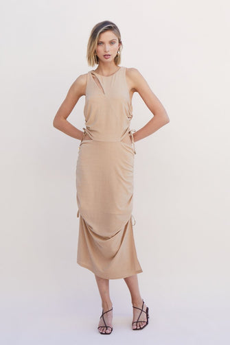 Liz Rouched Midi Tank Dress Gold