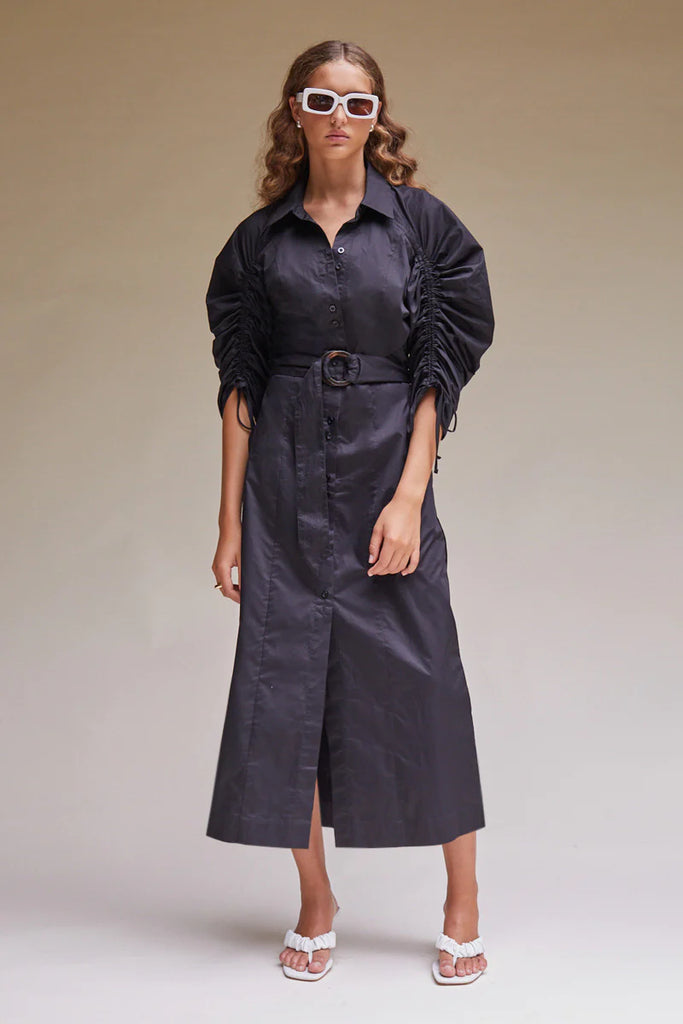 Tali Midi Shirt Dress with Gathered Detail