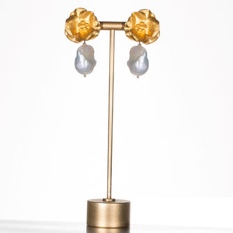 Joanna Midi Bloom and Pearl Earrings Gold