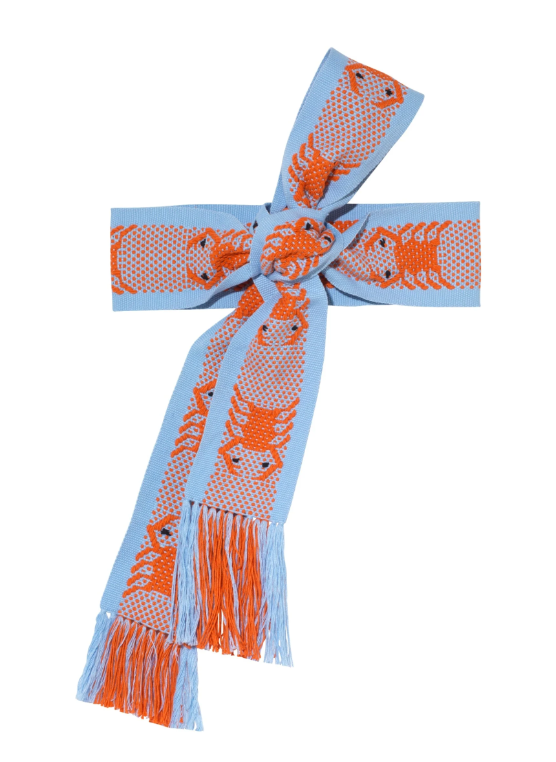 Hand woven wide baby blue and orange crab belt