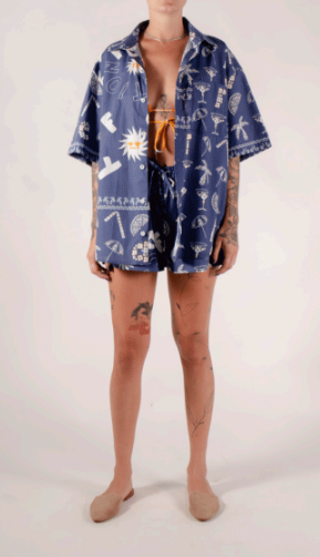 Absurd Bandana Short Sleeve Shirt Blue