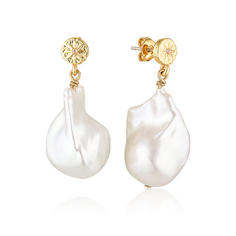 Sunburst Baroque Pearl Earrings Gold