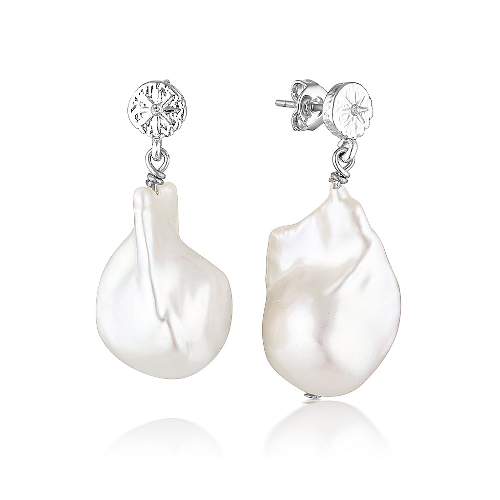 Sunburst Baroque Pearl Earrings Gold