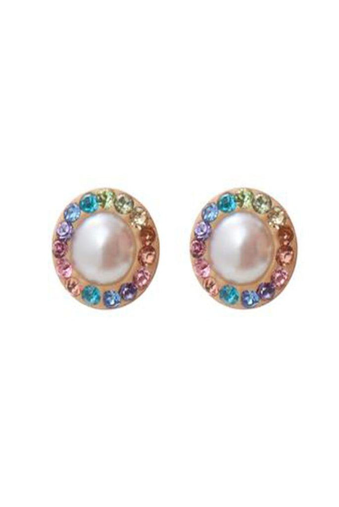 Rainbow and Pearl Stud Earrings