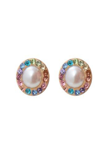 Rainbow and Pearl Stud Earrings