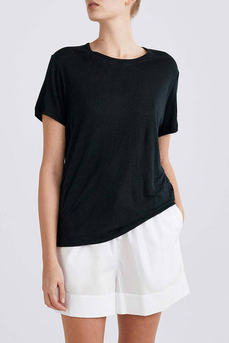 Cuba Linen O Neck Tee Black