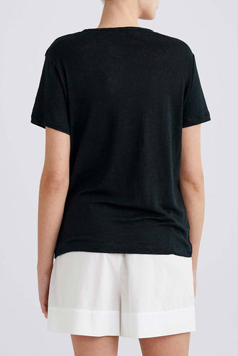 Cuba Linen O Neck Tee Black