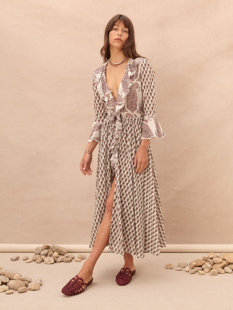 Calico Ruffle Maxi Dress