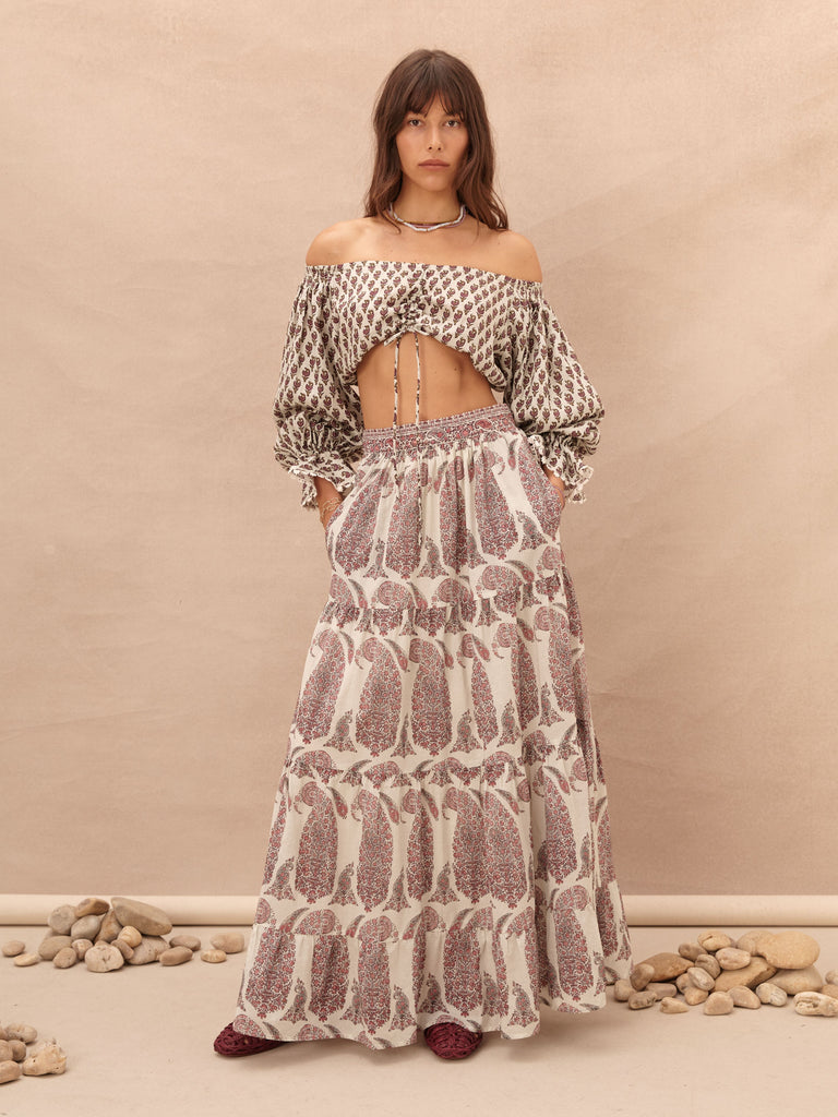 Calico Tiered Maxi Skirt