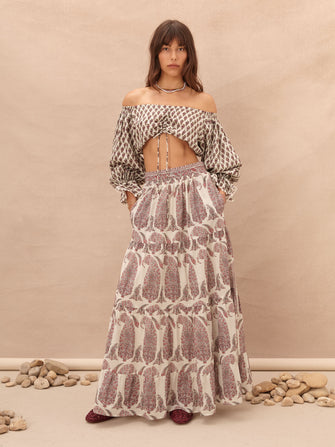 Calico Tiered Maxi Skirt