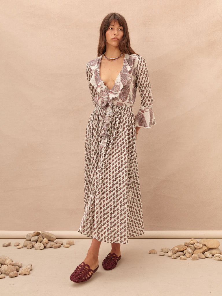 Calico Ruffle Maxi Dress